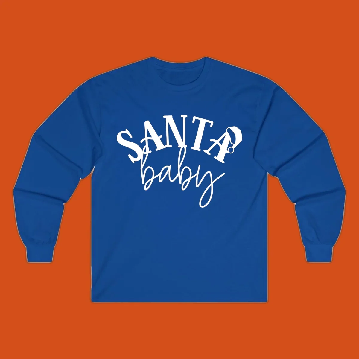Santa baby Christmas text design with a Santa hat on the letter A.