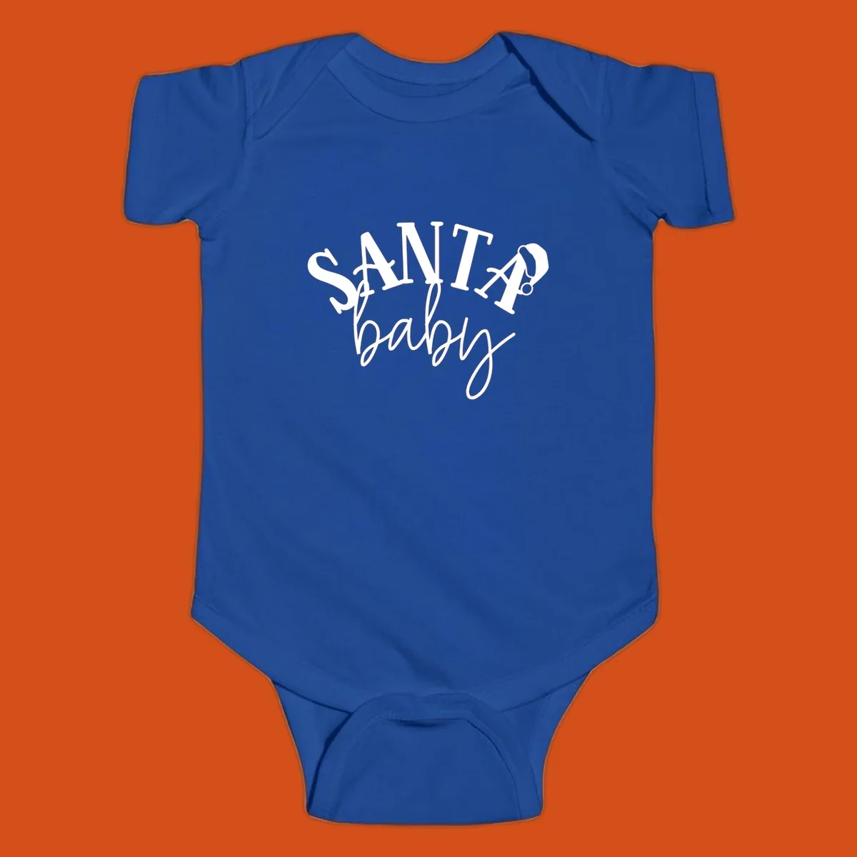 Santa baby Christmas text design with a Santa hat on the letter A.