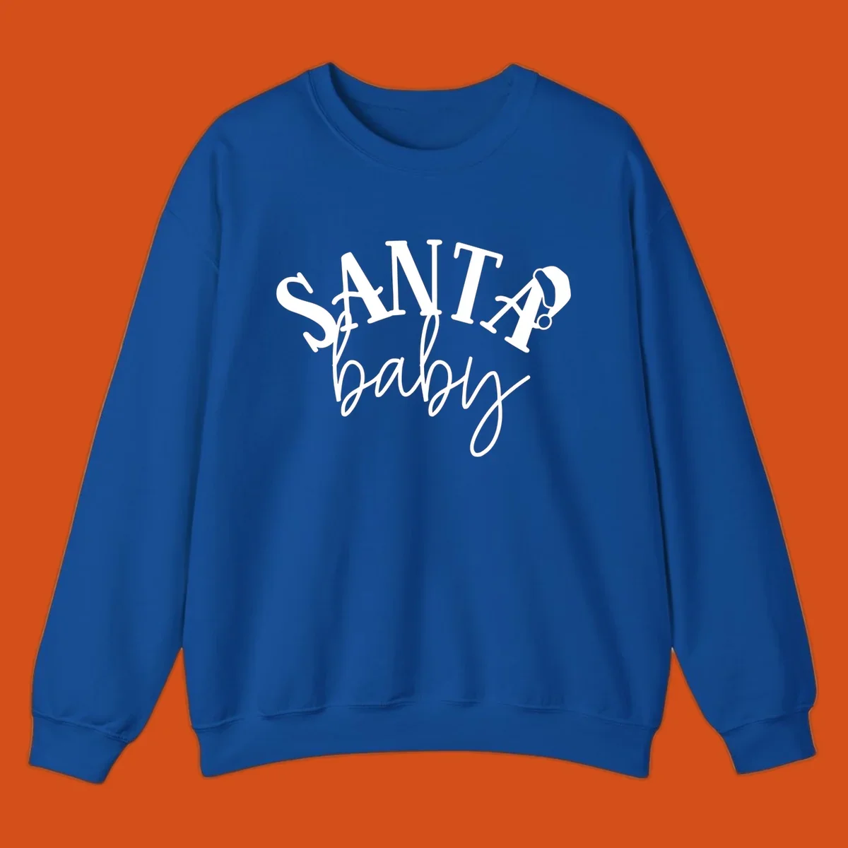 Santa baby Christmas text design with a Santa hat on the letter A.