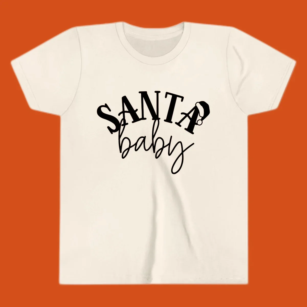 Santa baby Christmas text design with a Santa hat on the letter A.