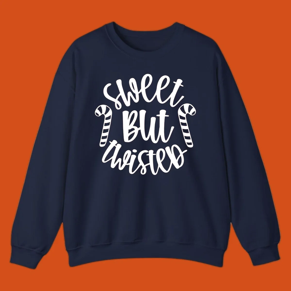 Sweet but twisted text with candy canes holiday graphic.