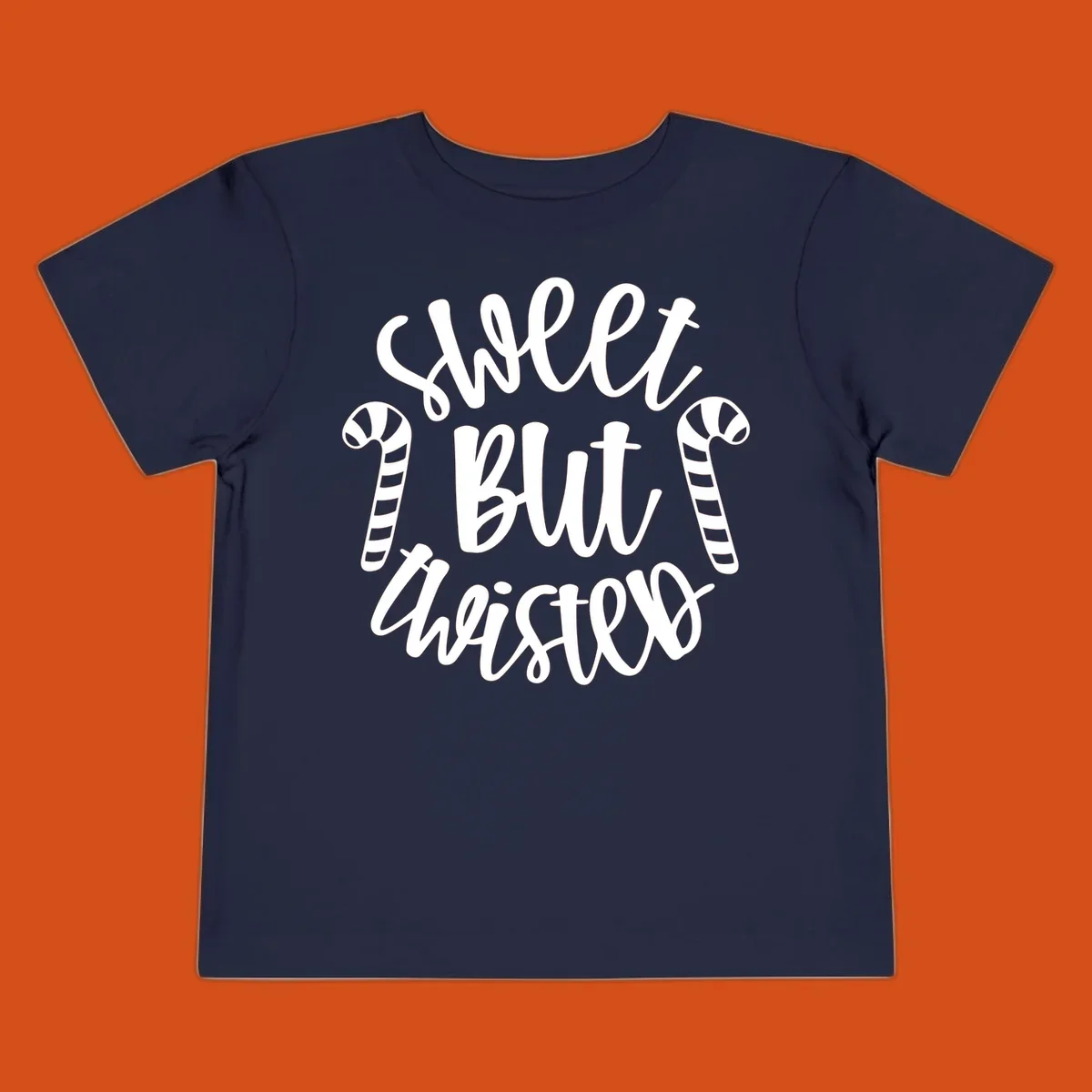 Sweet but twisted text with candy canes holiday graphic.