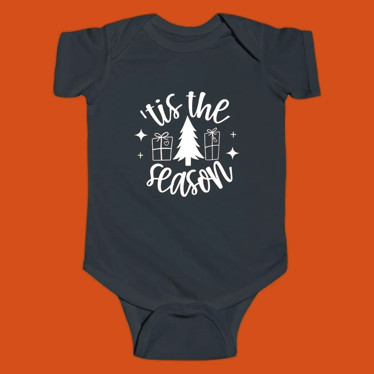Tis the season holiday gifts with christmas tree and presents illustration on black.