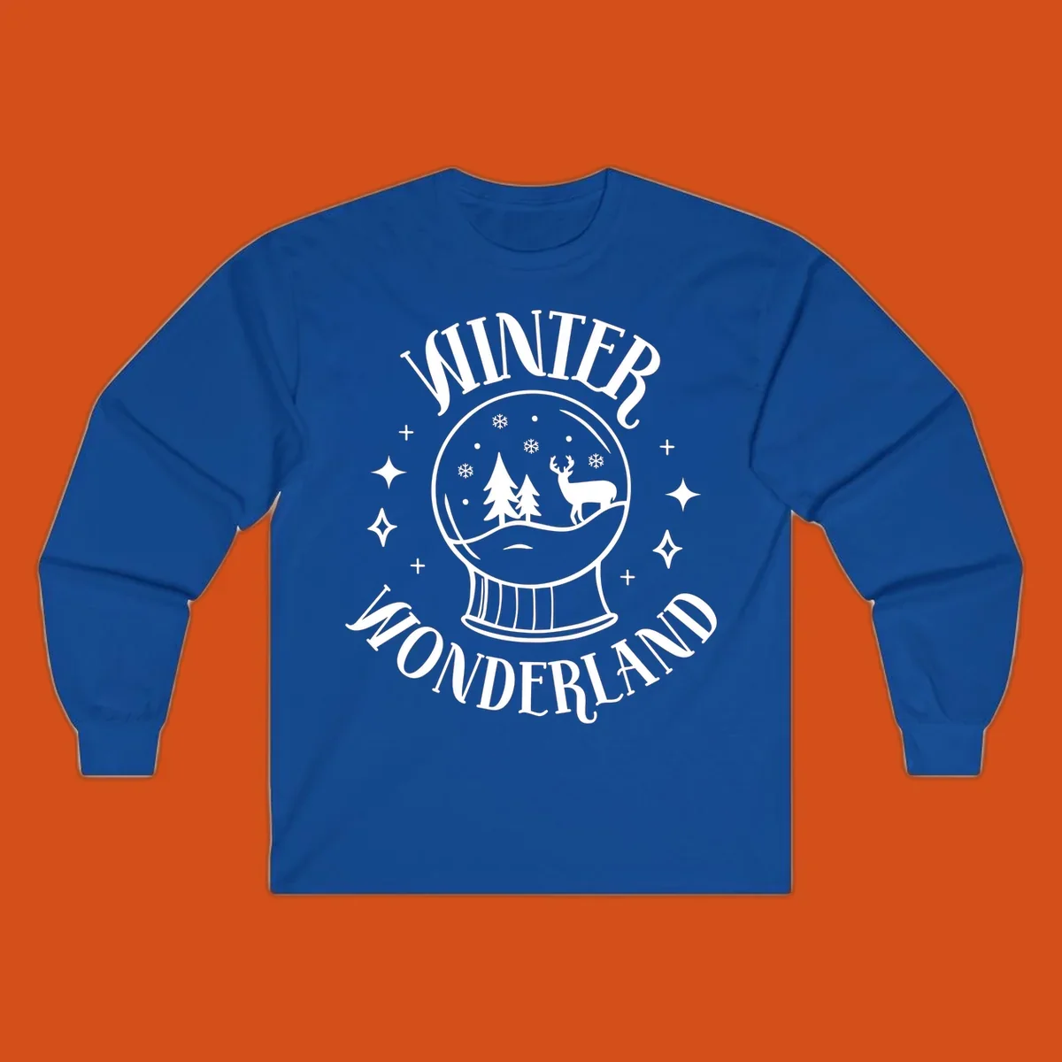 Winter Wonderland snow globe design with deer, trees, and snowflakes. Text reads WINTER WONDERLAND.