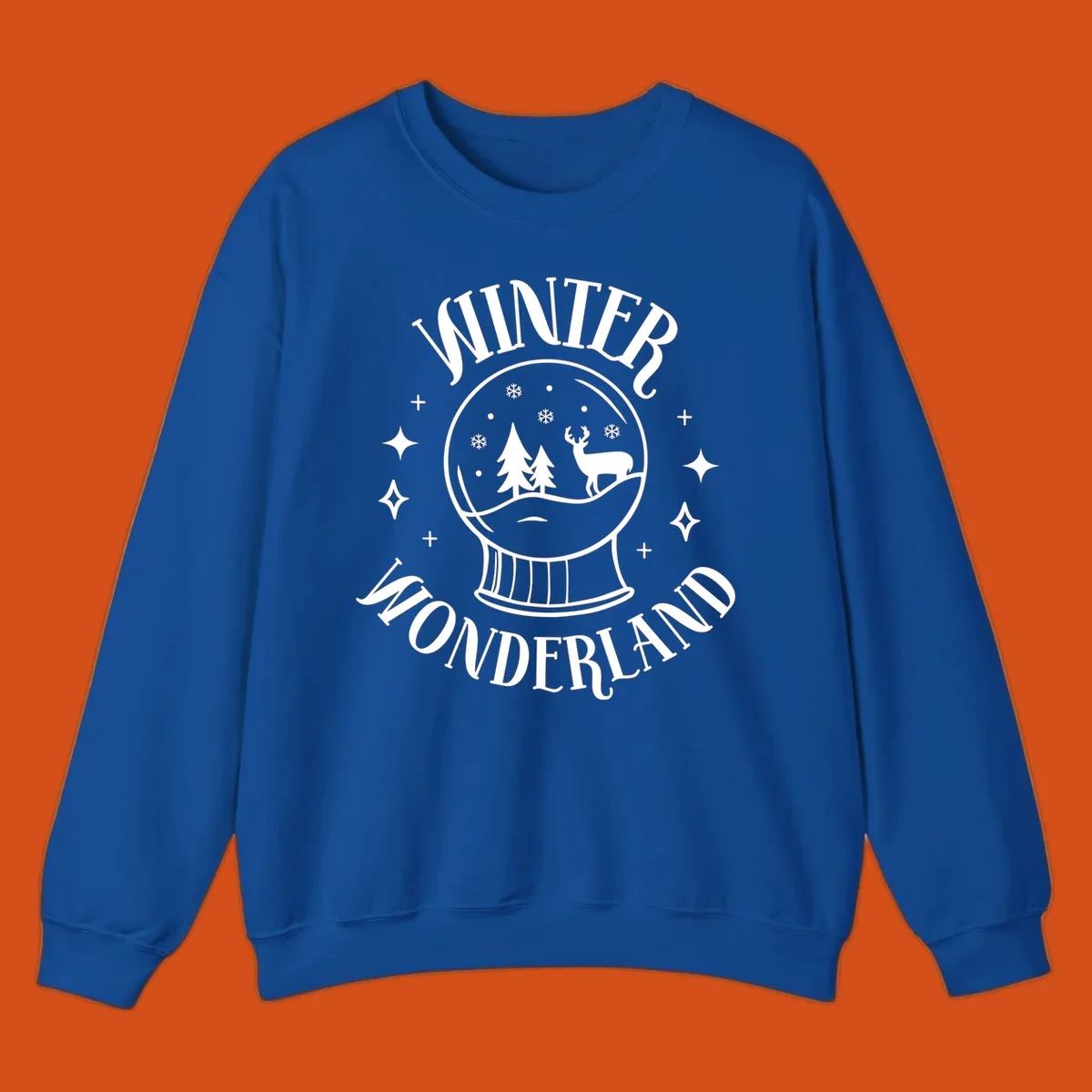 Winter Wonderland snow globe design with deer, trees, and snowflakes. Text reads WINTER WONDERLAND.