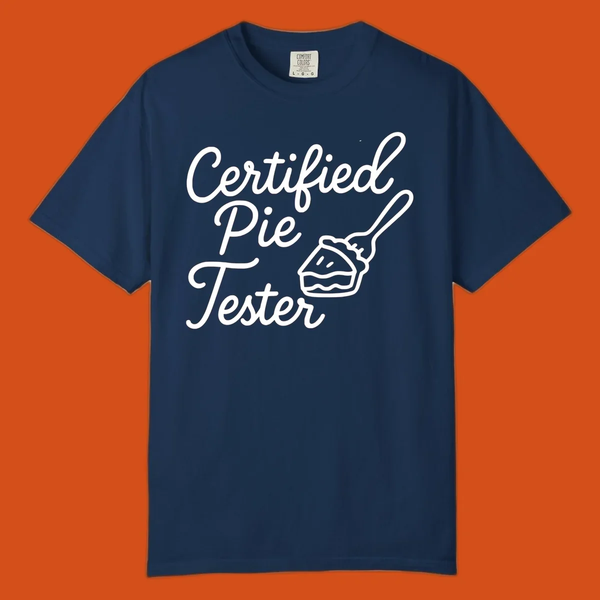 Certified pie tester text with a fork lifting a slice of pie.