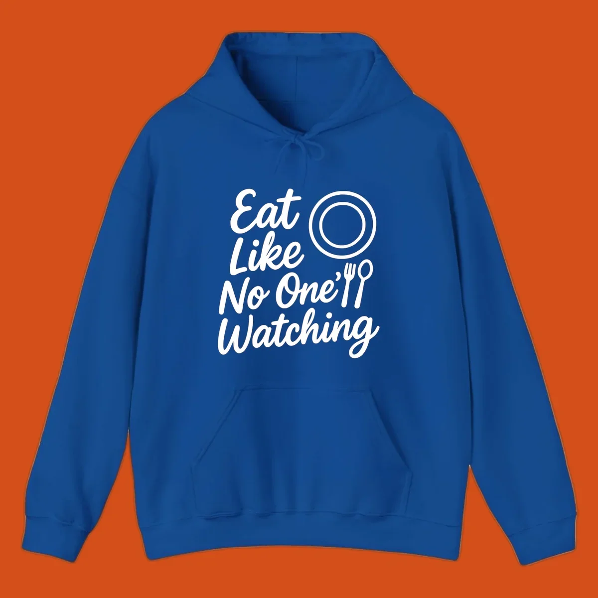 Eat Like No One Is Watching text with plate and cutlery graphic.