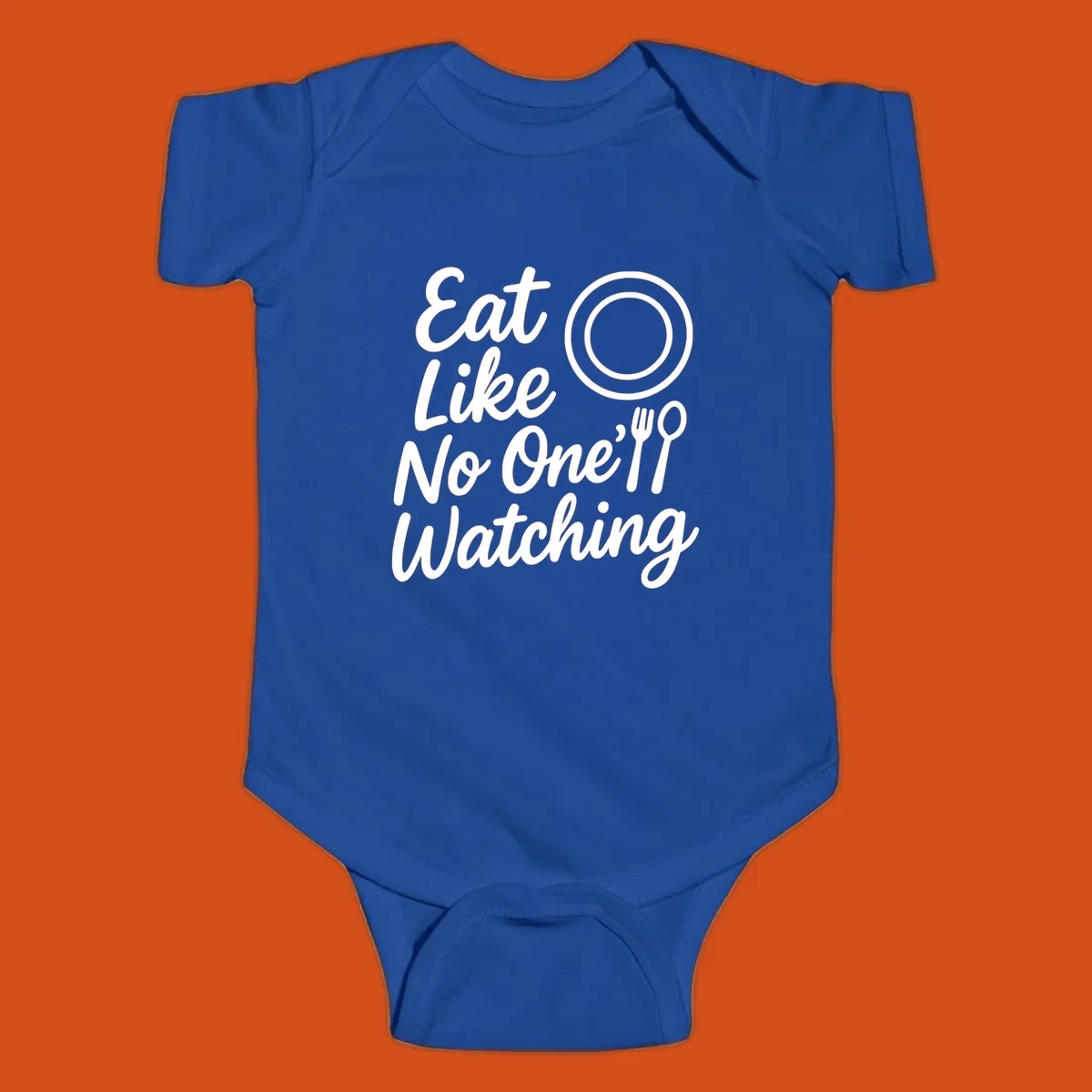 Eat Like No One Is Watching text with plate and cutlery graphic.