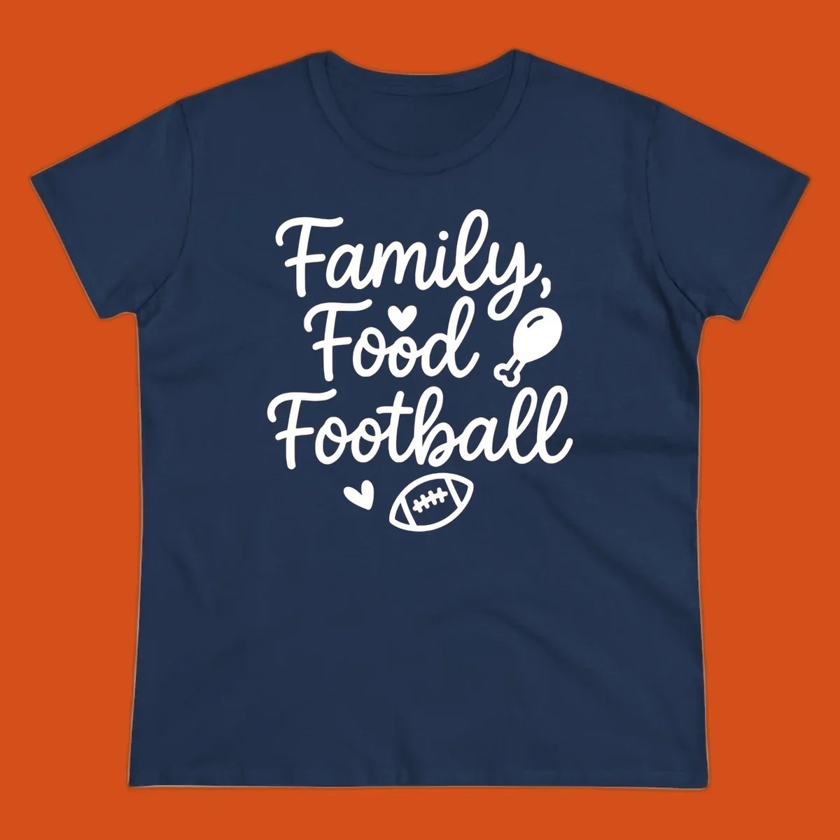 Family Food Football text with icons for Thanksgiving and game day.