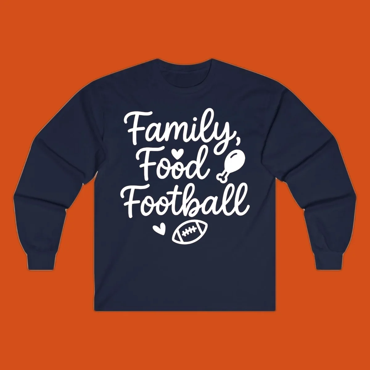 Family Food Football text with icons for Thanksgiving and game day.