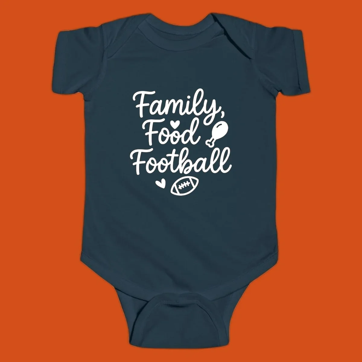 Family Food Football text with icons for Thanksgiving and game day.