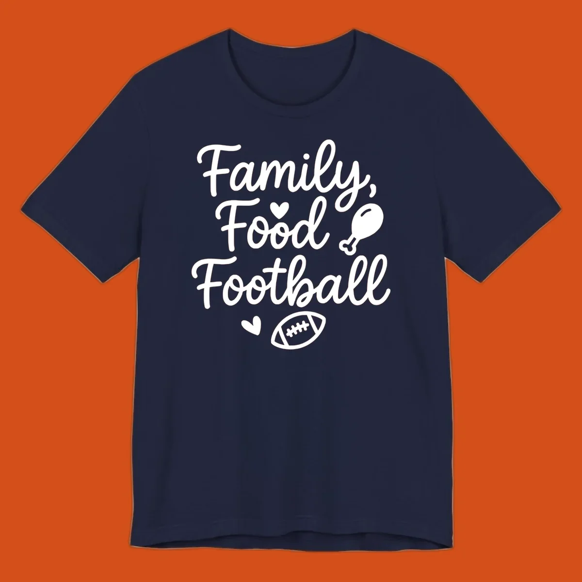 Family Food Football text with icons for Thanksgiving and game day.