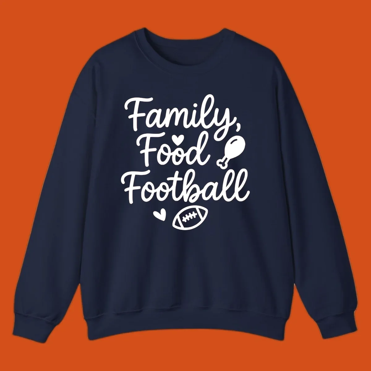 Family Food Football text with icons for Thanksgiving and game day.
