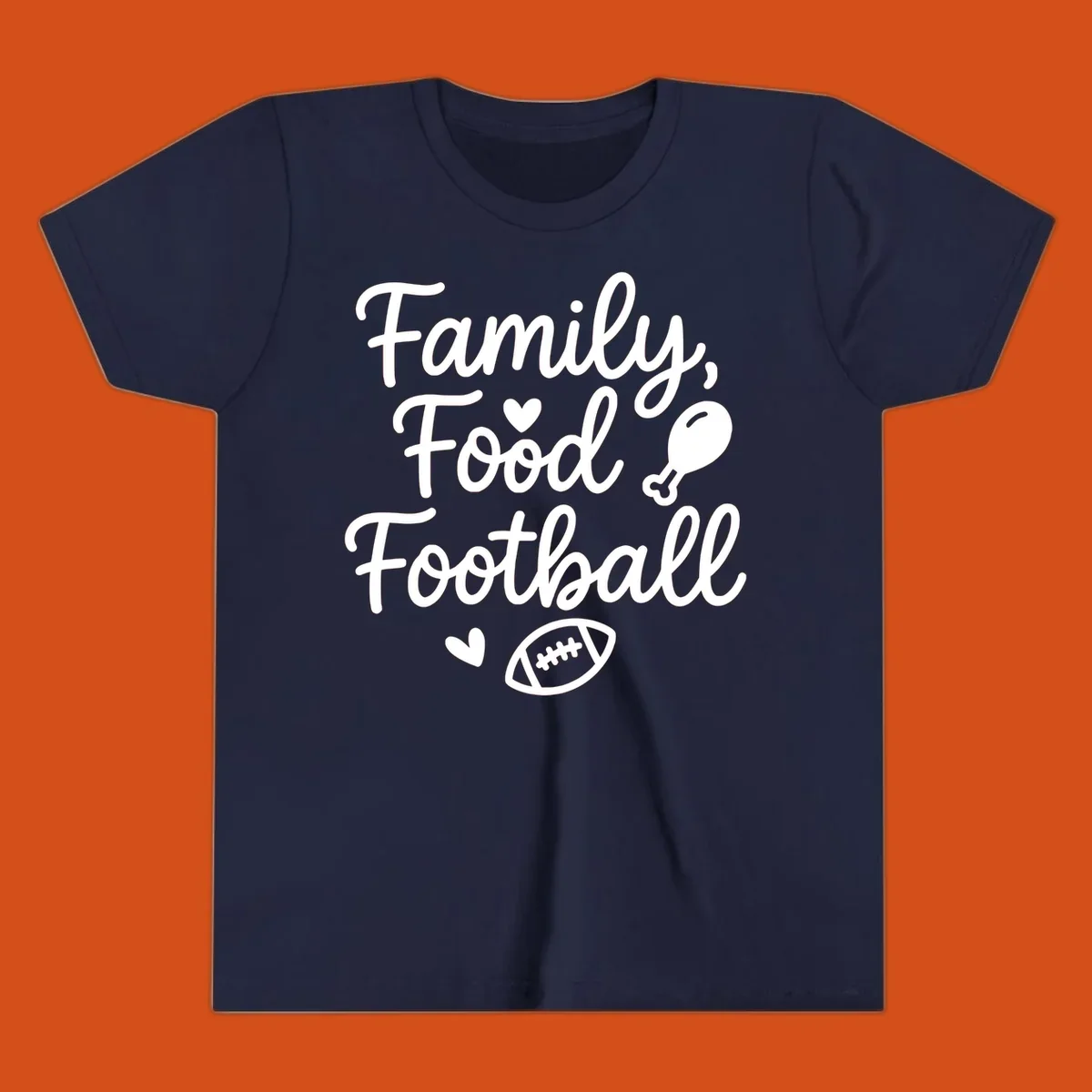 Family Food Football text with icons for Thanksgiving and game day.