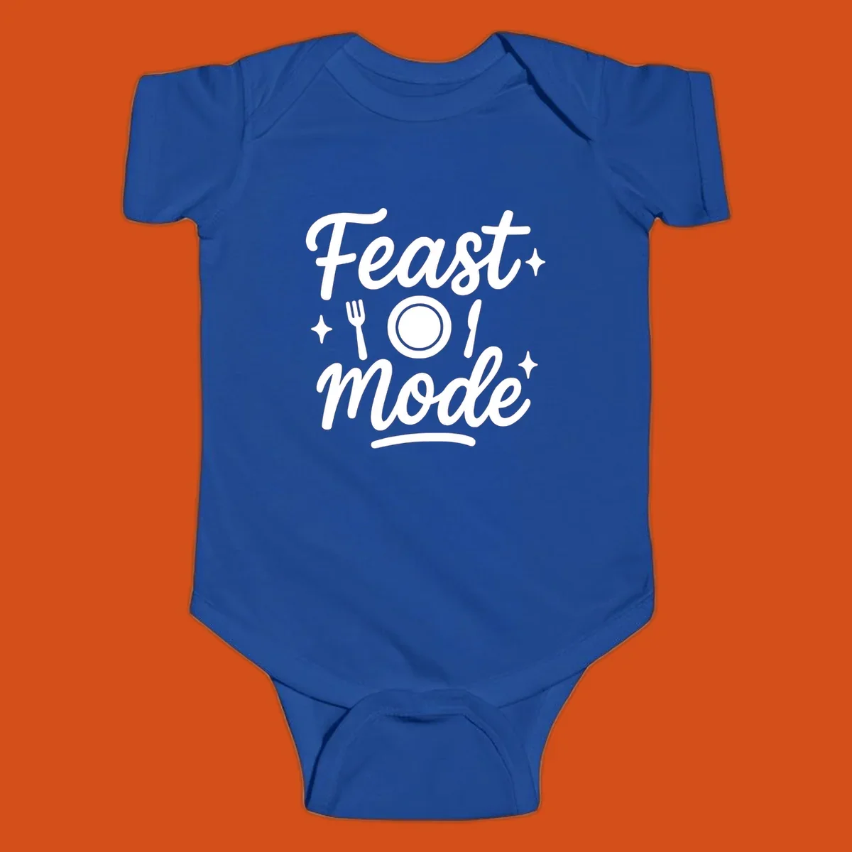 Feast Mode Typography Design with fork, plate, knife, and sparkles.
