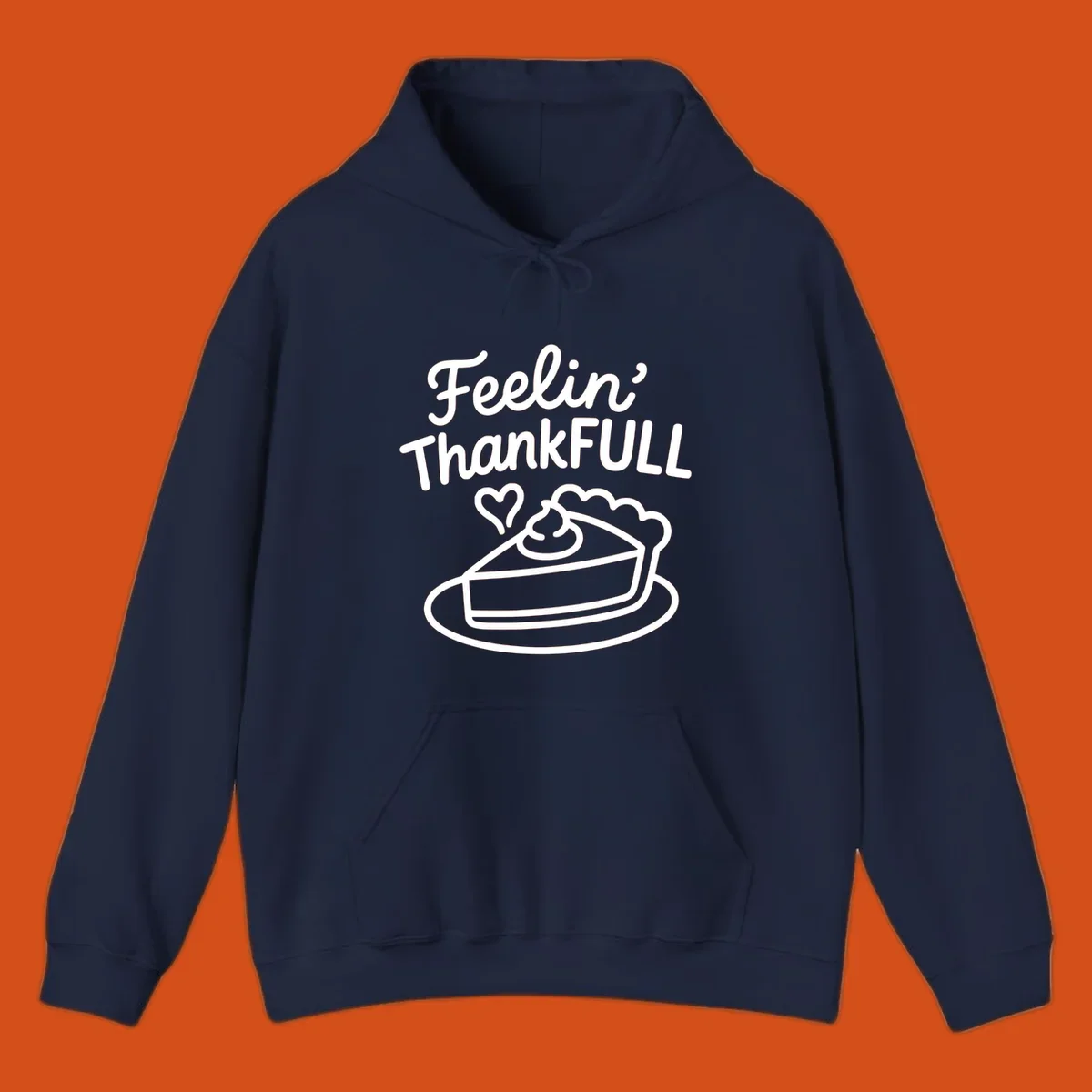 Feelin' ThankFULL pie slice illustration with heart and text for Thanksgiving.
