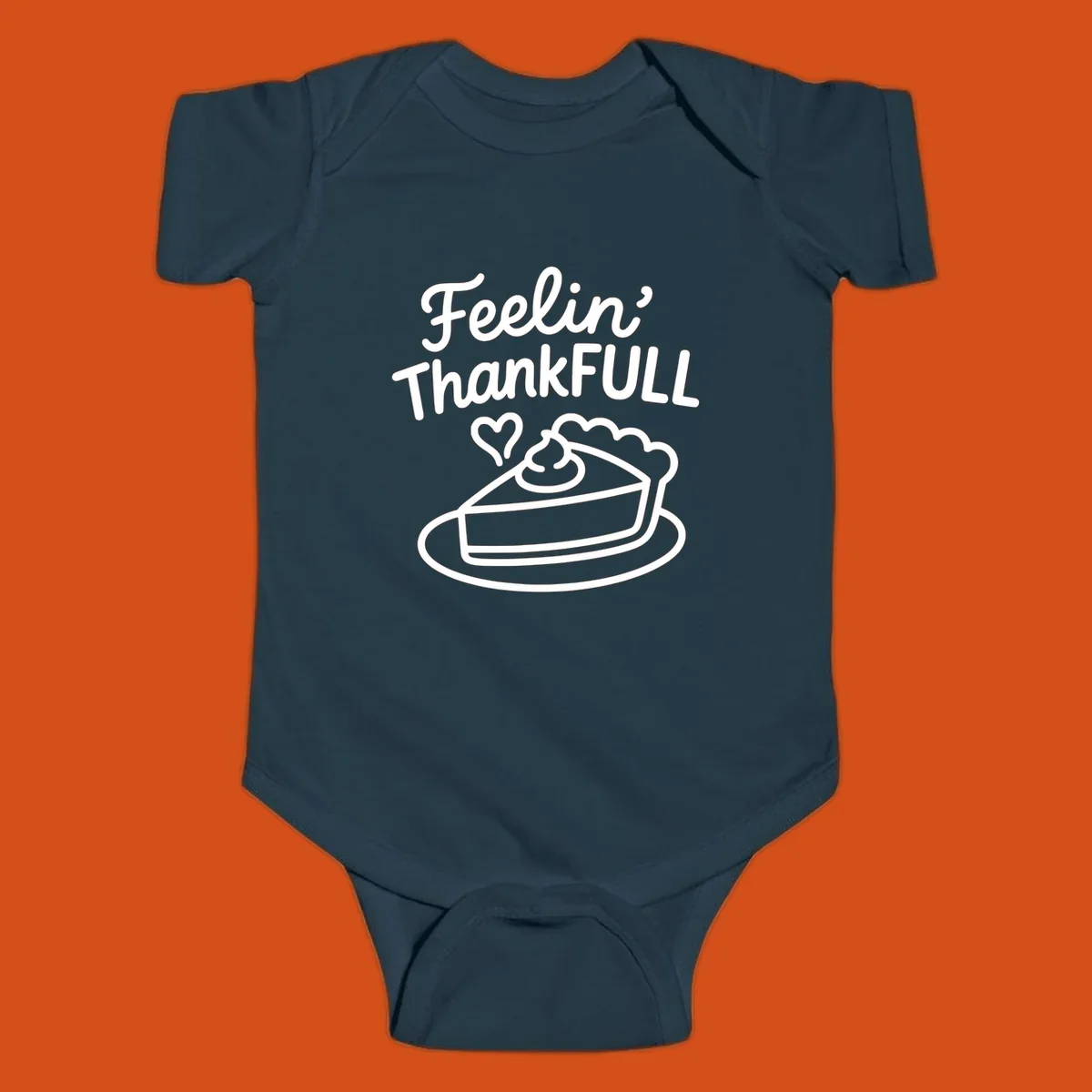 Feelin' ThankFULL pie slice illustration with heart and text for Thanksgiving.