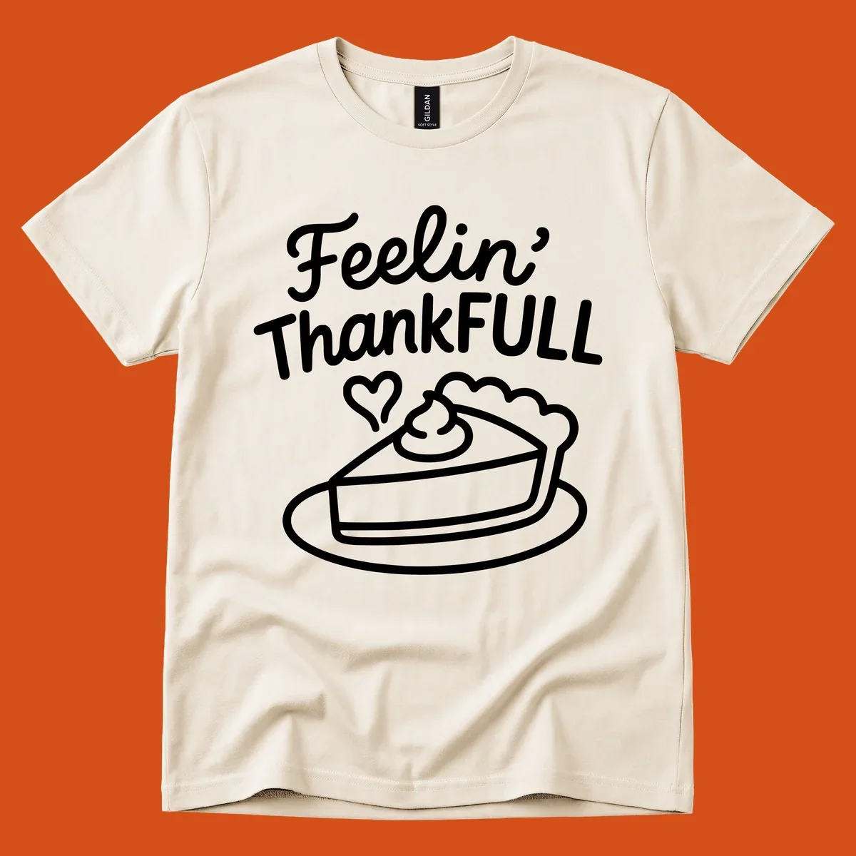 Feelin' ThankFULL pie slice illustration with heart and text for Thanksgiving.