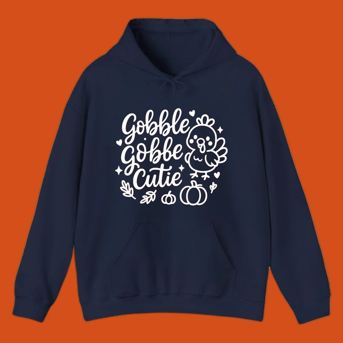 Gobble Gobble Cutie Thanksgiving turkey and pumpkin design.