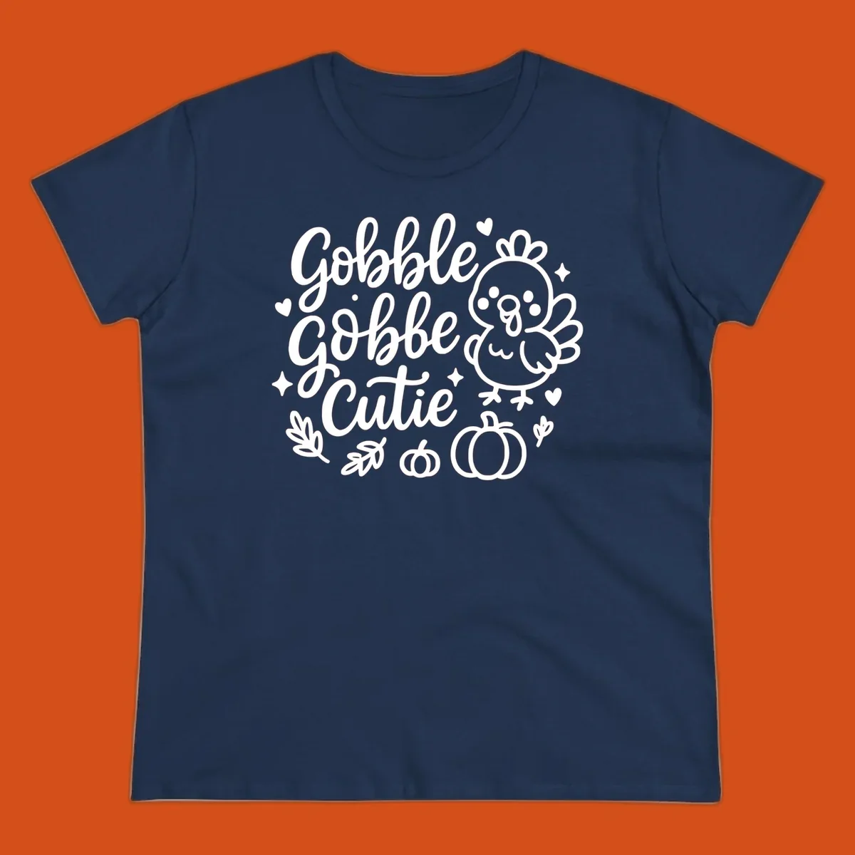 Gobble Gobble Cutie Thanksgiving turkey and pumpkin design.
