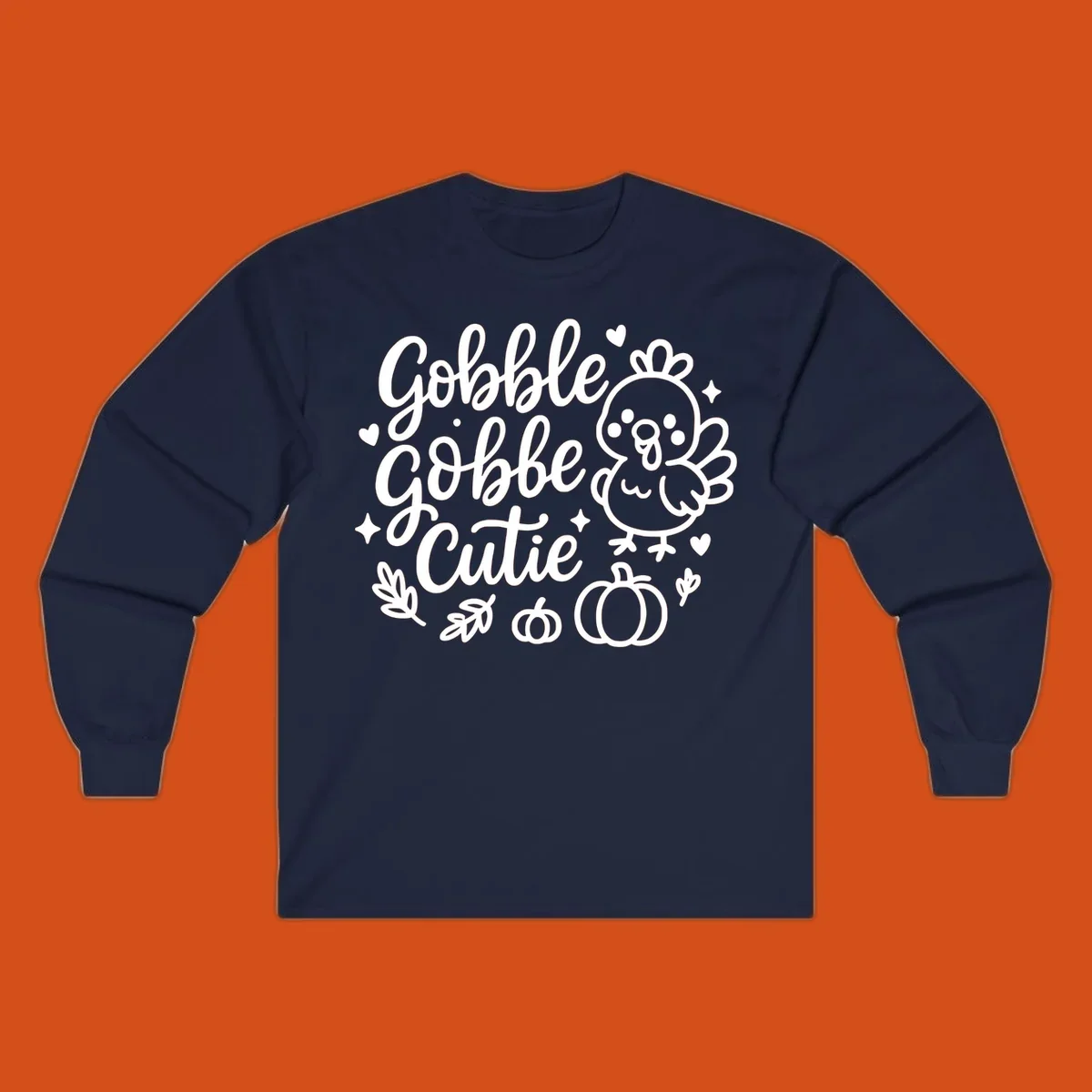 Gobble Gobble Cutie Thanksgiving turkey and pumpkin design.