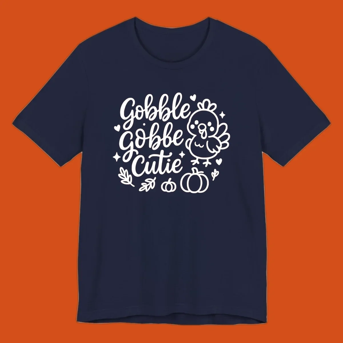 Gobble Gobble Cutie Thanksgiving turkey and pumpkin design.