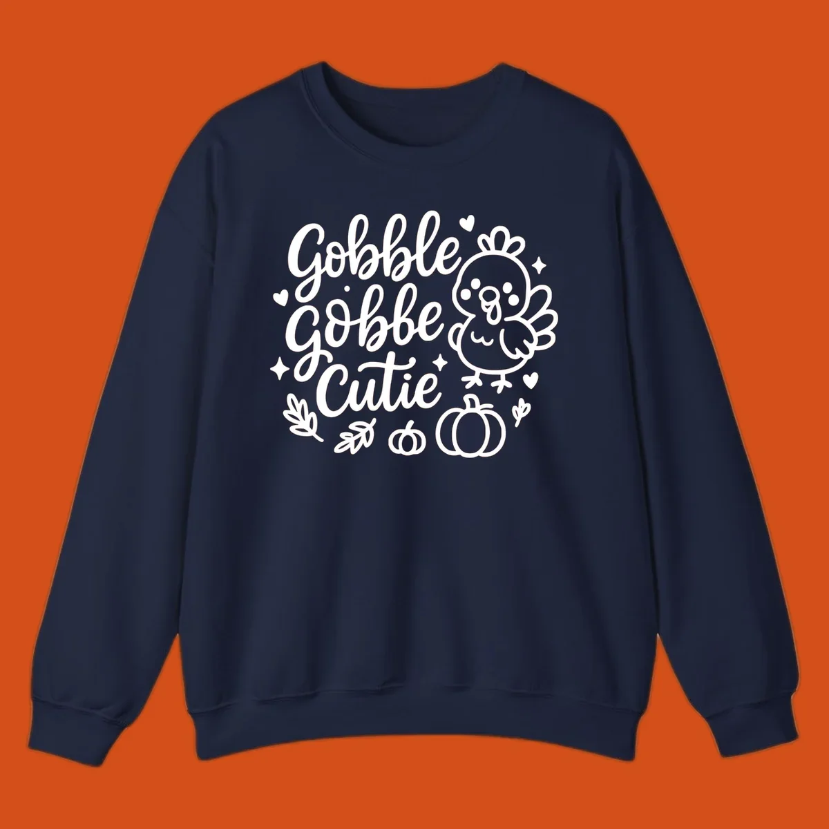 Gobble Gobble Cutie Thanksgiving turkey and pumpkin design.