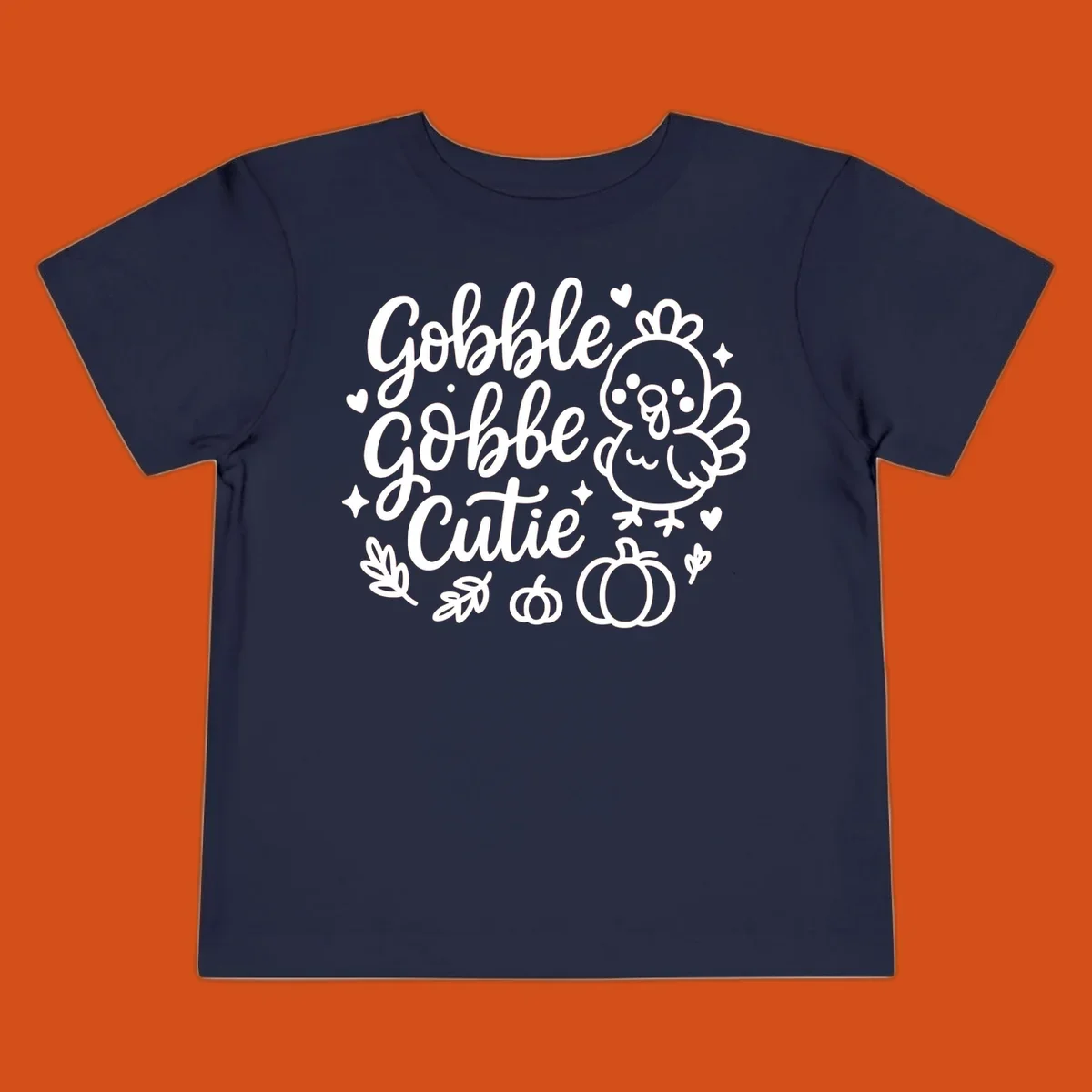 Gobble Gobble Cutie Thanksgiving turkey and pumpkin design.