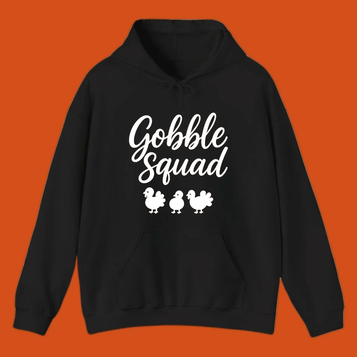 Gobble Squad Thanksgiving design with script text and cute turkey illustrations.