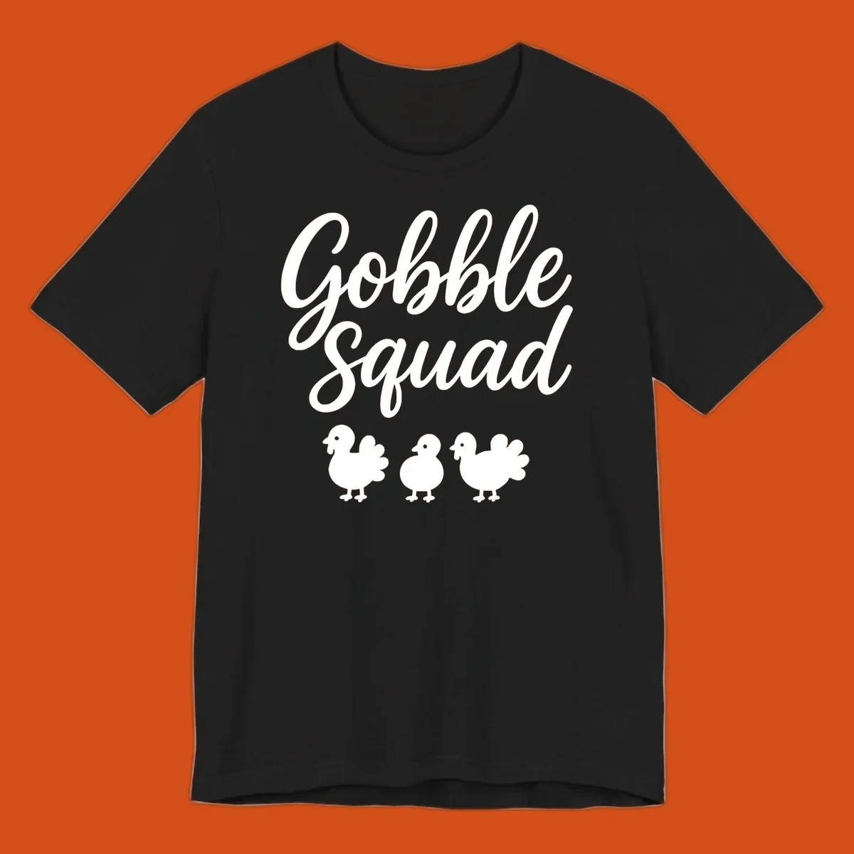 Gobble Squad Thanksgiving design with script text and cute turkey illustrations.
