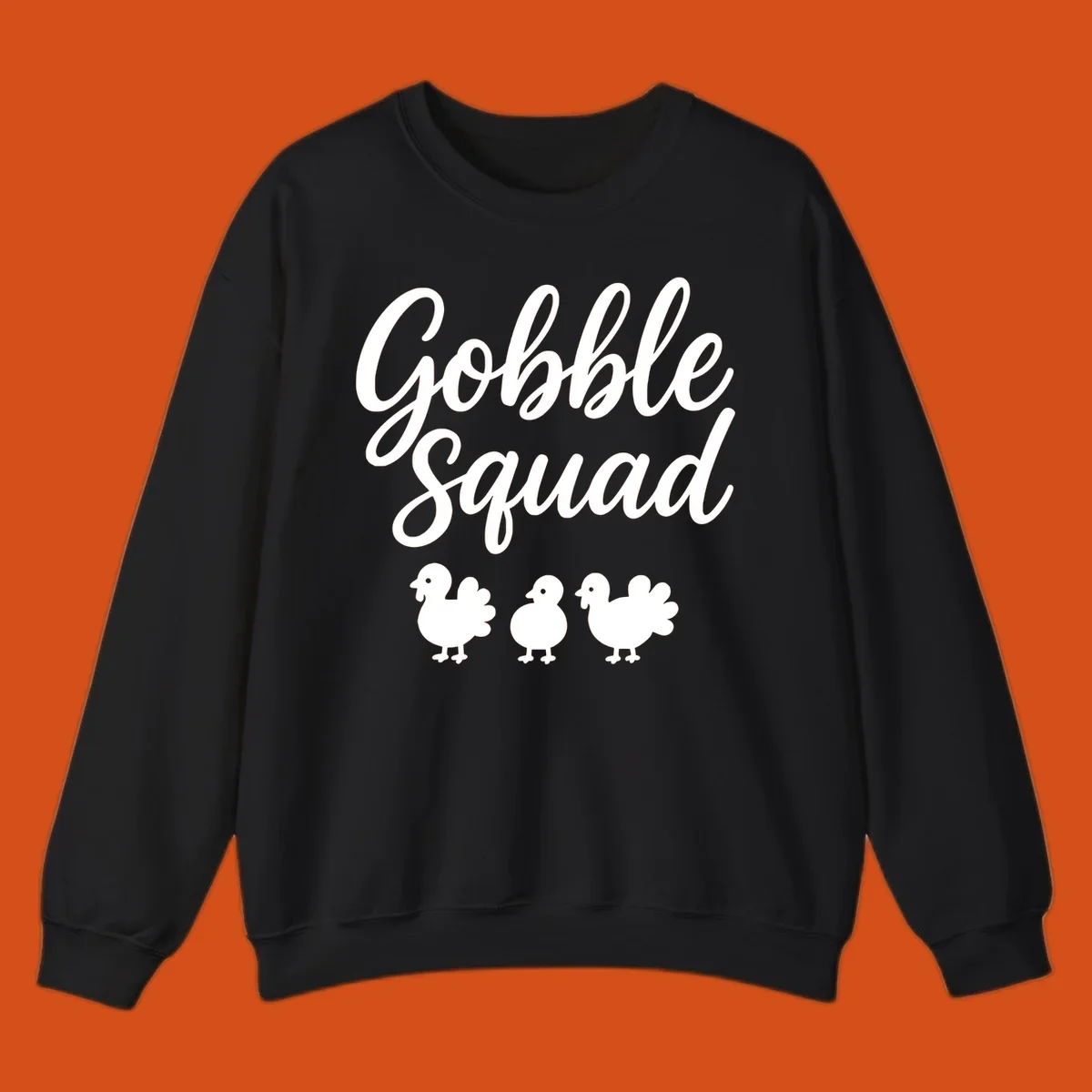 Gobble Squad Thanksgiving design with script text and cute turkey illustrations.