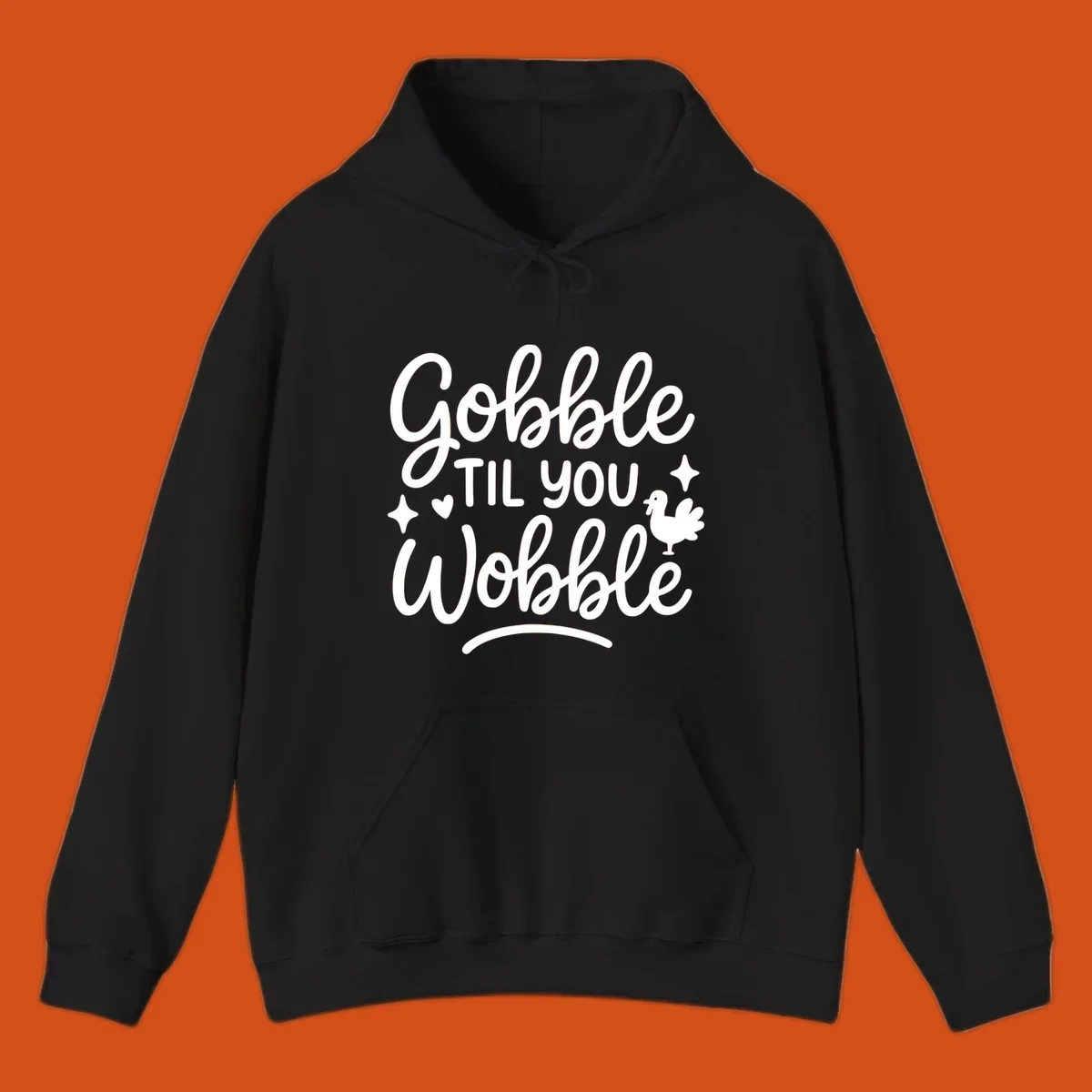 Gobble Til You Wobble Thanksgiving turkey graphic with fun lettering.