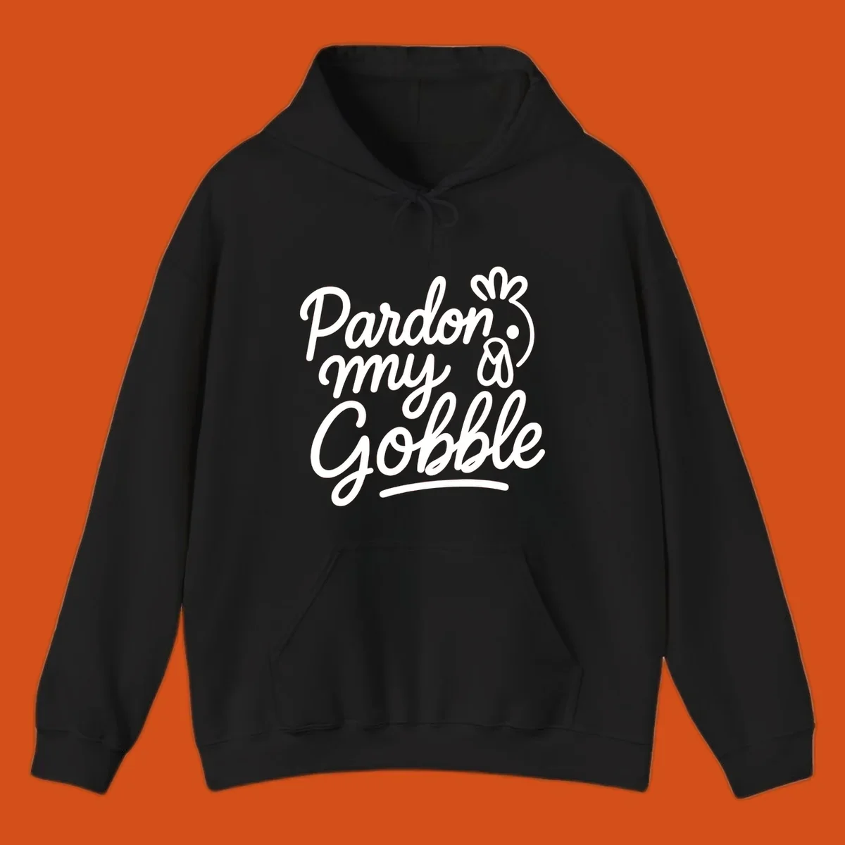 Pardon my Gobble Thanksgiving turkey illustration with text.