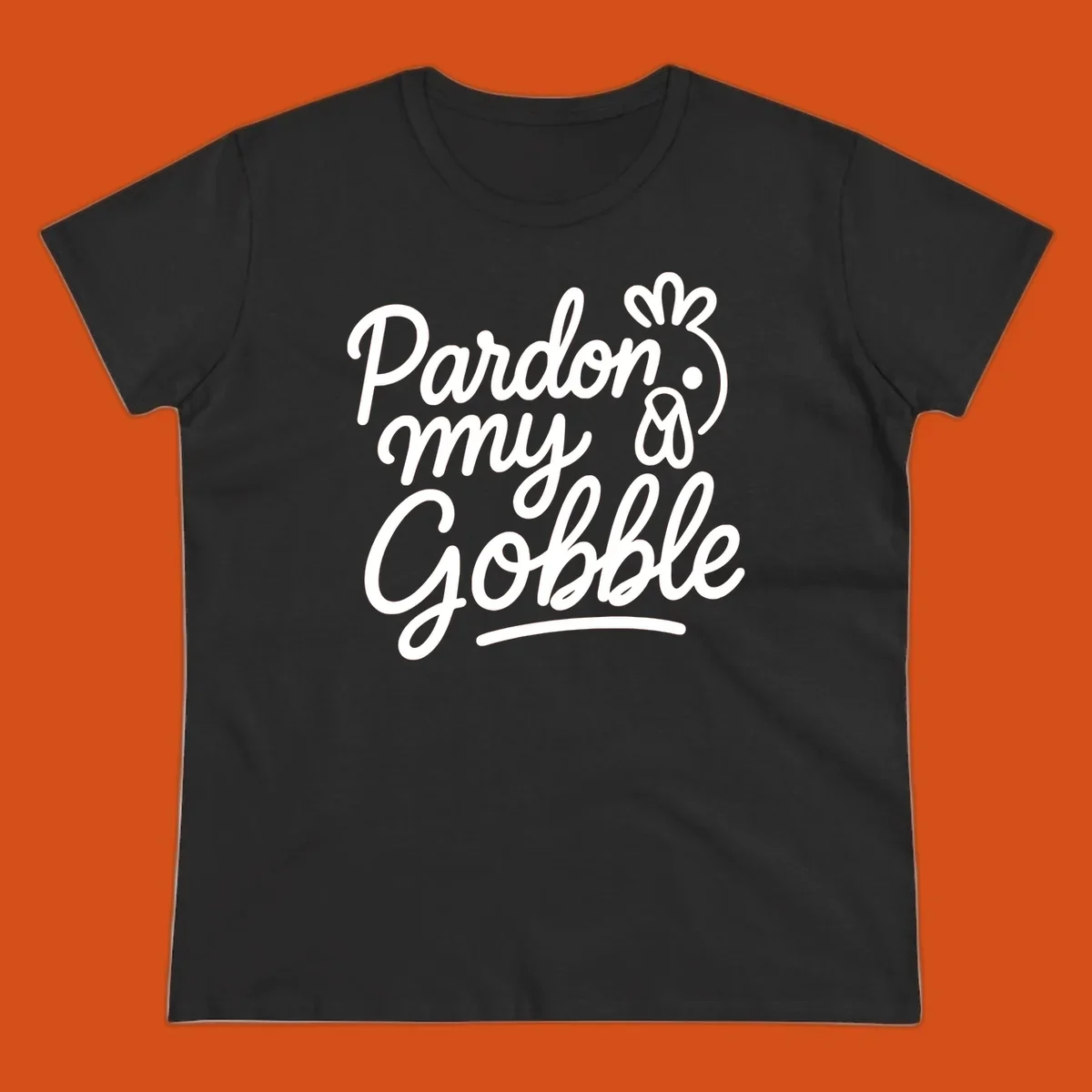 Pardon my Gobble Thanksgiving turkey illustration with text.