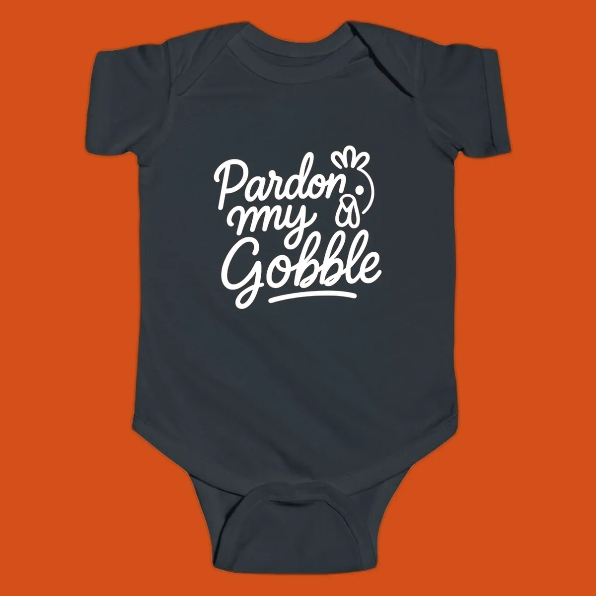 Pardon my Gobble Thanksgiving turkey illustration with text.