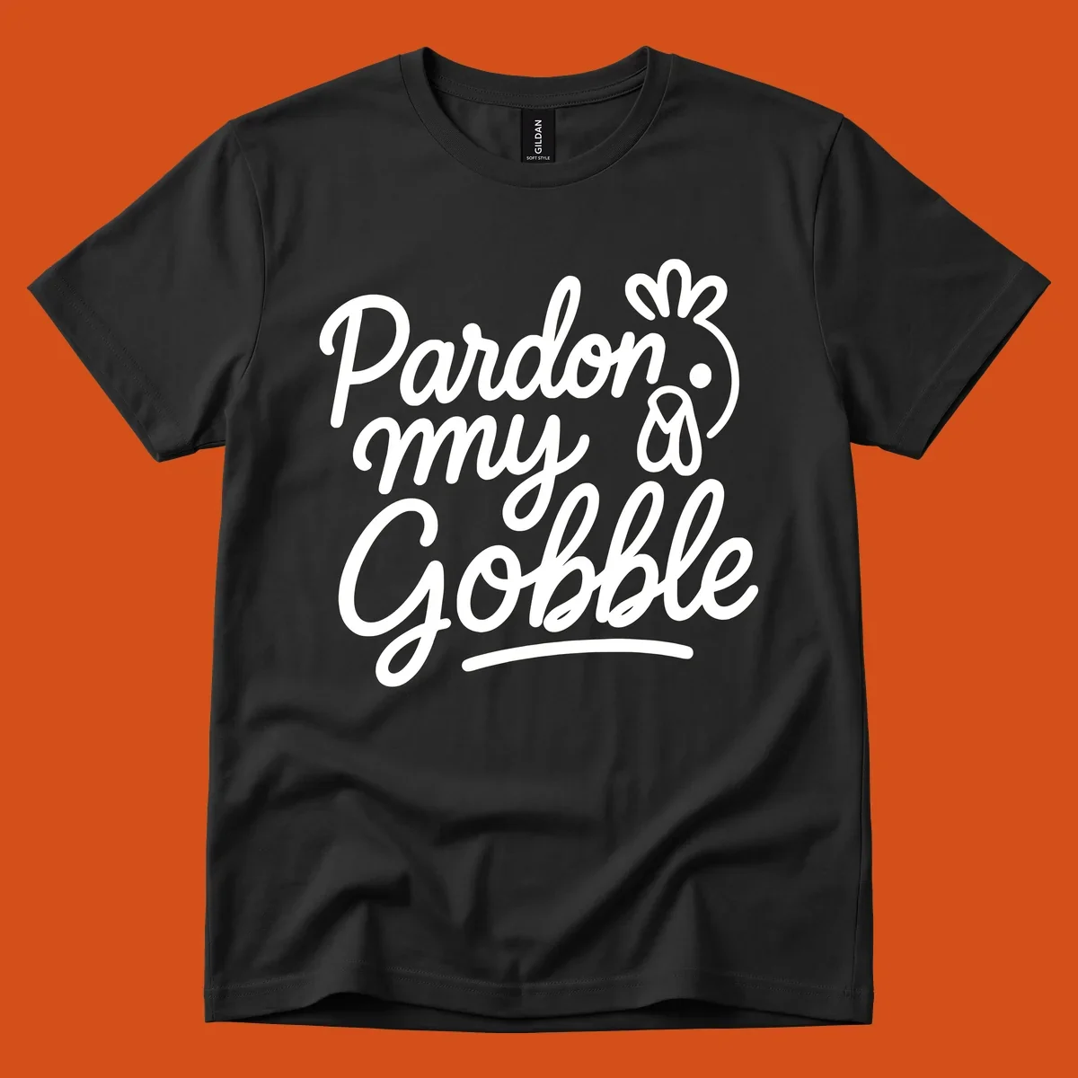 Pardon my Gobble Thanksgiving turkey illustration with text.