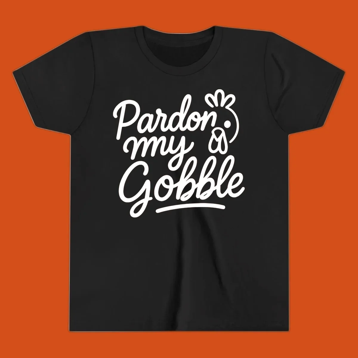 Pardon my Gobble Thanksgiving turkey illustration with text.