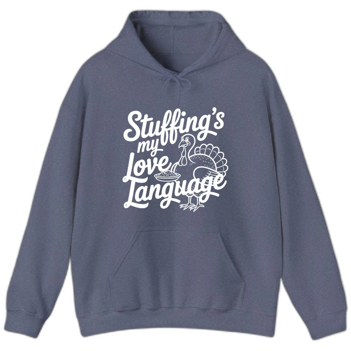 Stuffing My Love Language Turkey Hoodie in Heather Navy