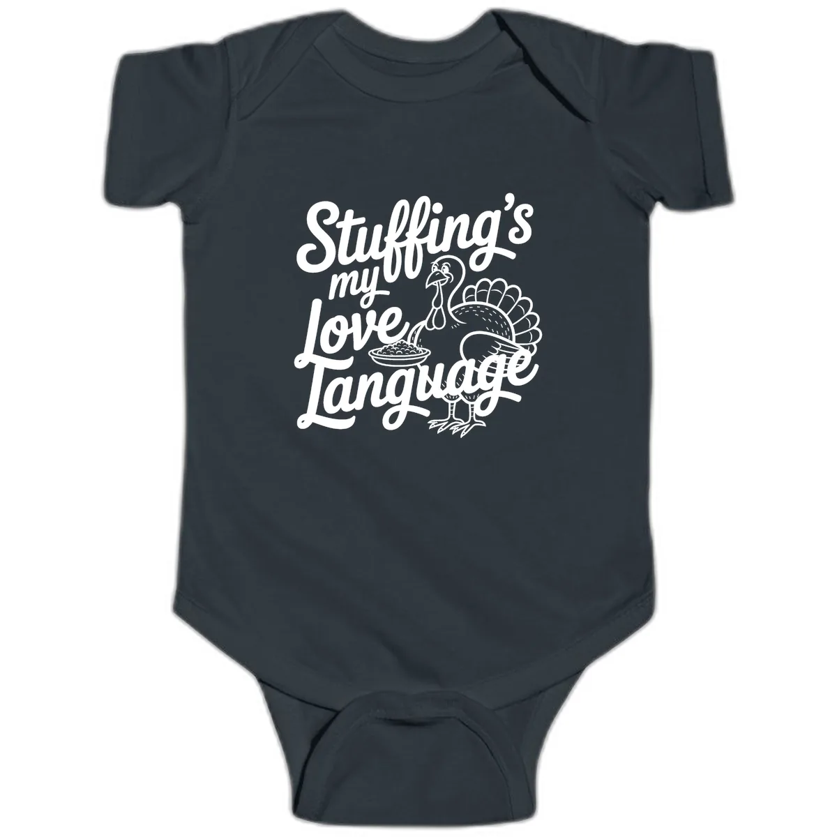 Stuffing My Love Language Turkey Baby Onesie in Black