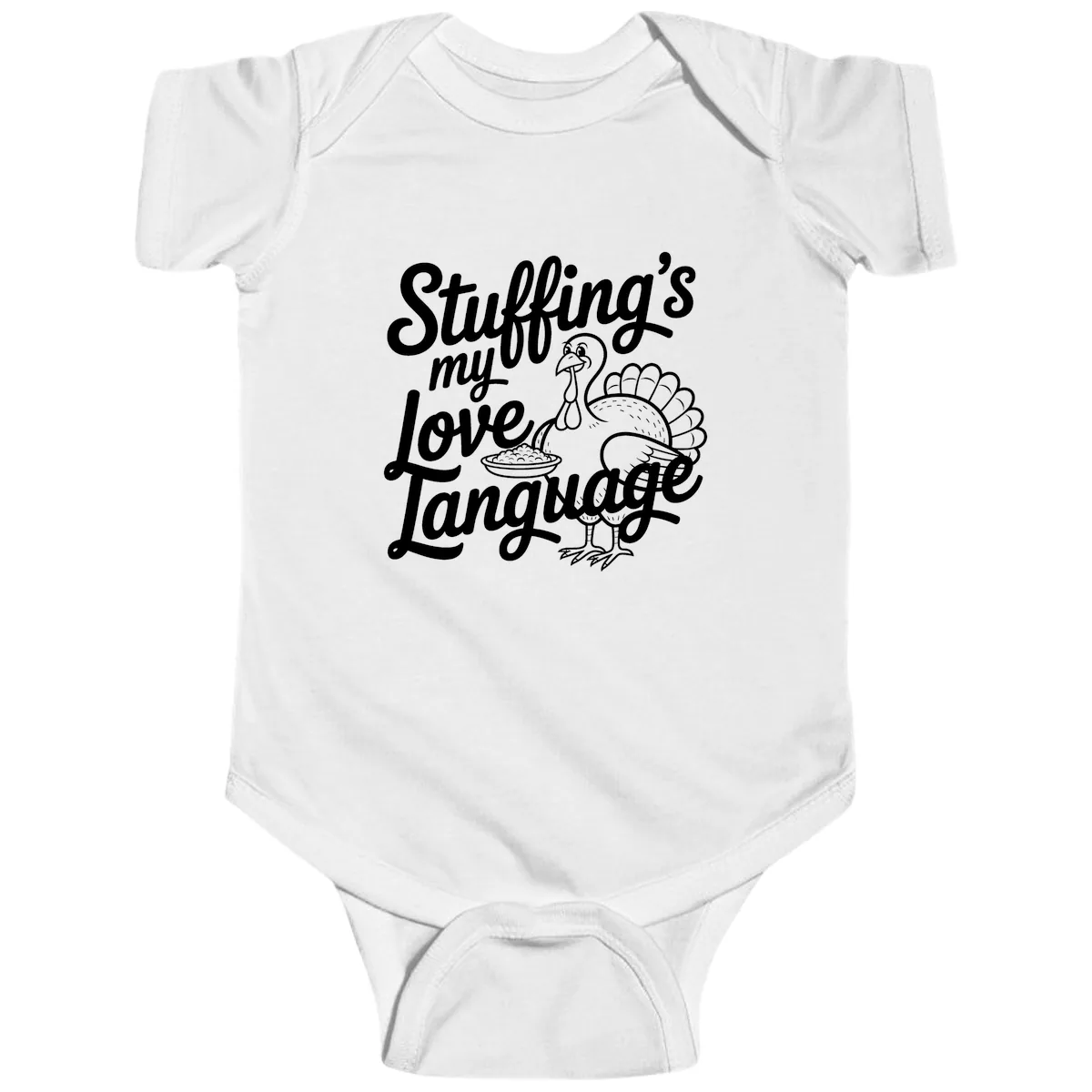 Stuffing My Love Language Turkey Baby Onesie in White