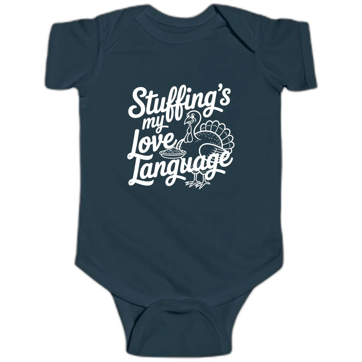 Stuffing My Love Language Turkey Baby Onesie in Navy
