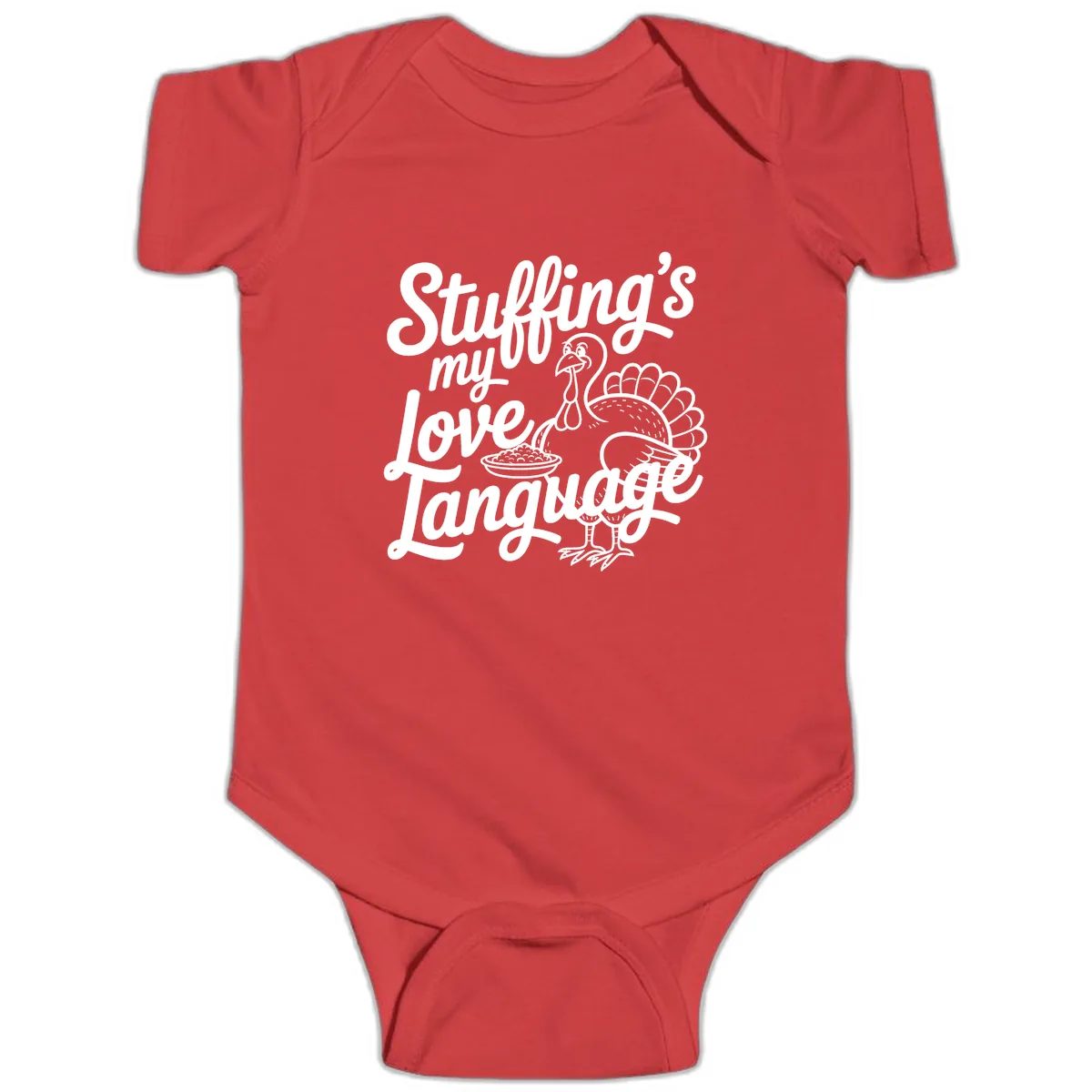 Stuffing My Love Language Turkey Baby Onesie in Red