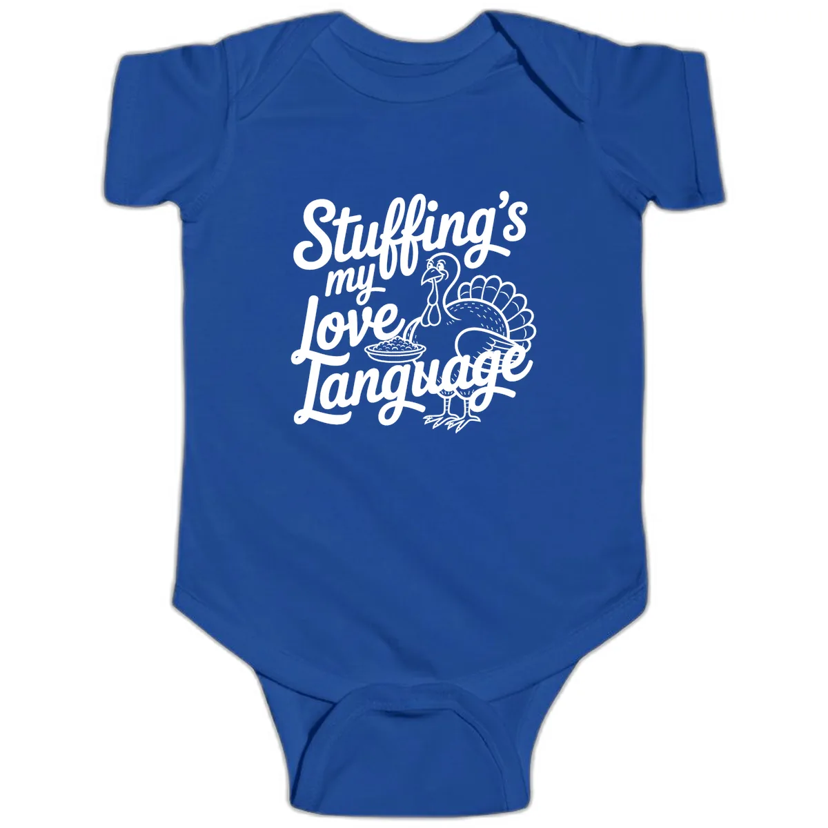 Stuffing My Love Language Turkey Baby Onesie in Royal