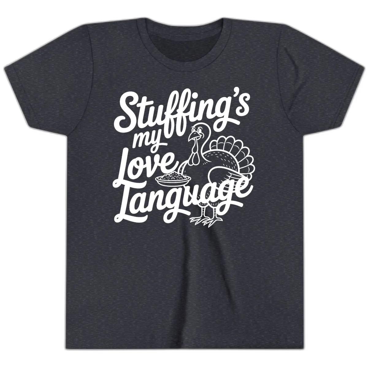 Stuffing My Love Language Turkey Youth T-Shirt in Heather Navy