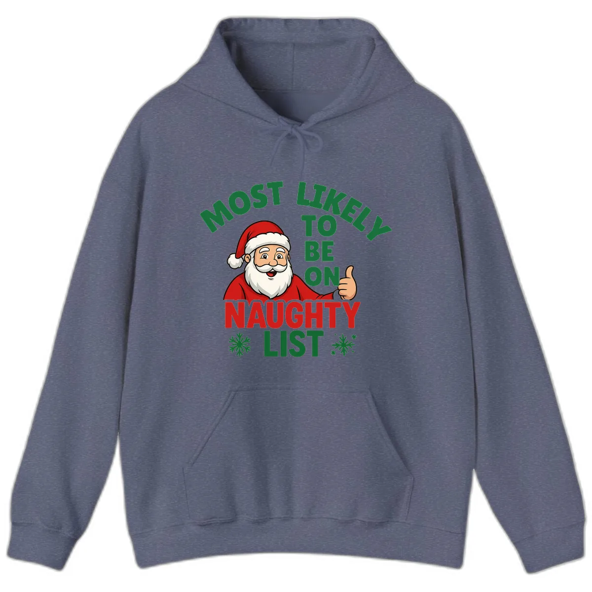 Most Likely To Be On Naughty List Santa Hoodie in Heather Navy