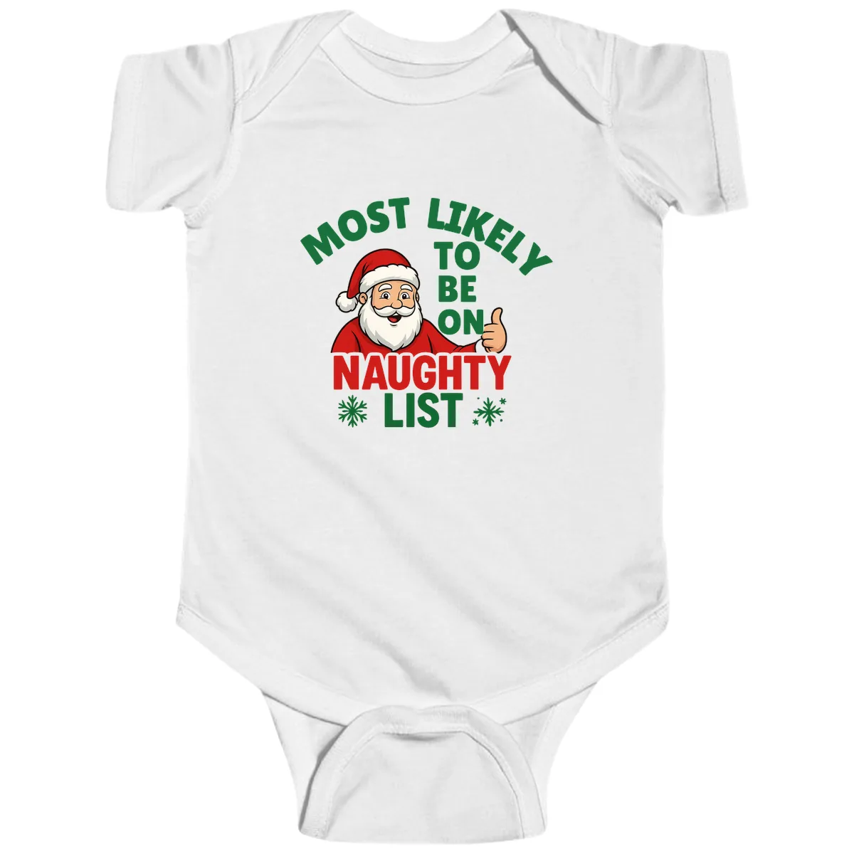 Most Likely To Be On Naughty List Santa Baby Onesie in White