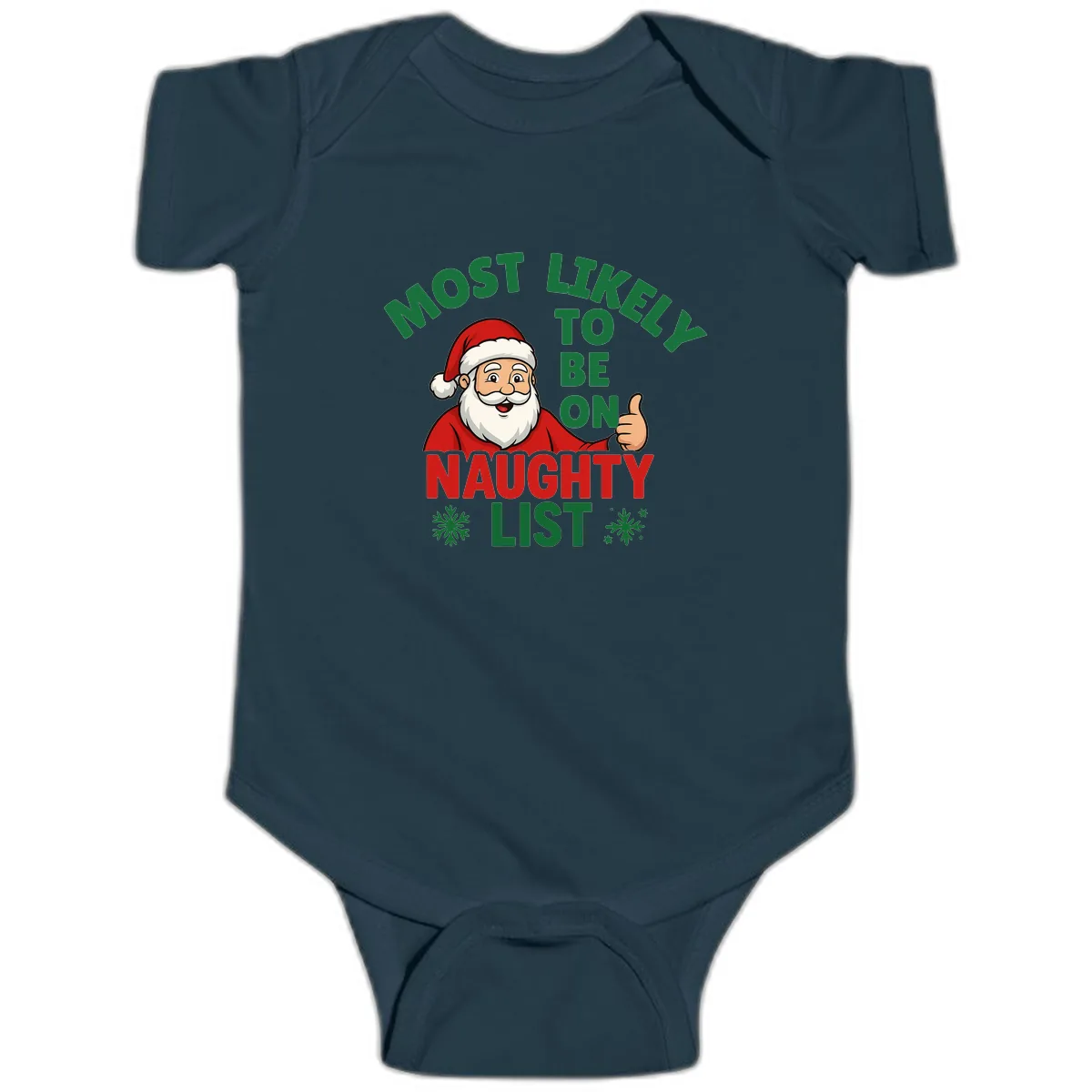 Most Likely To Be On Naughty List Santa Baby Onesie in Navy