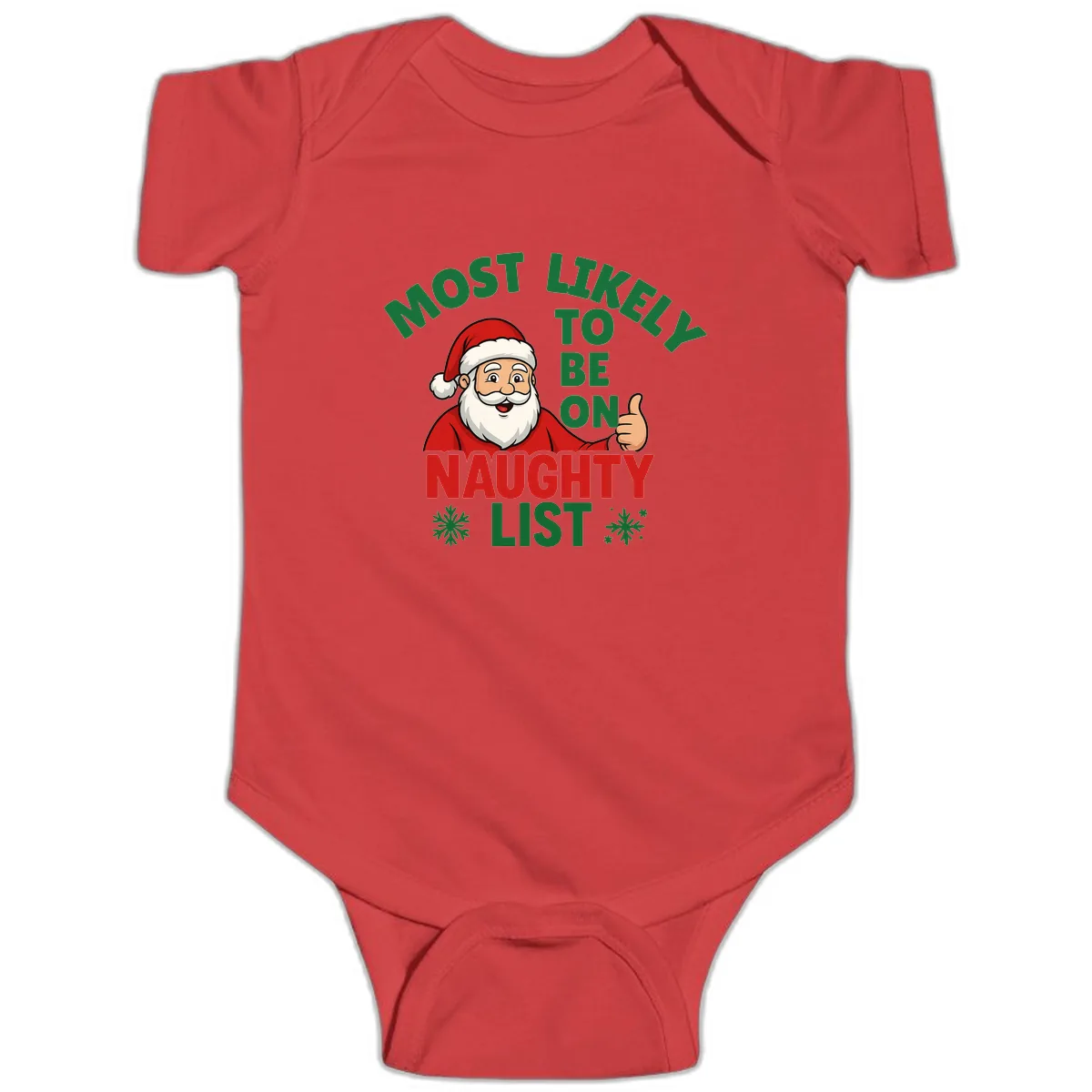 Most Likely To Be On Naughty List Santa Baby Onesie in Red