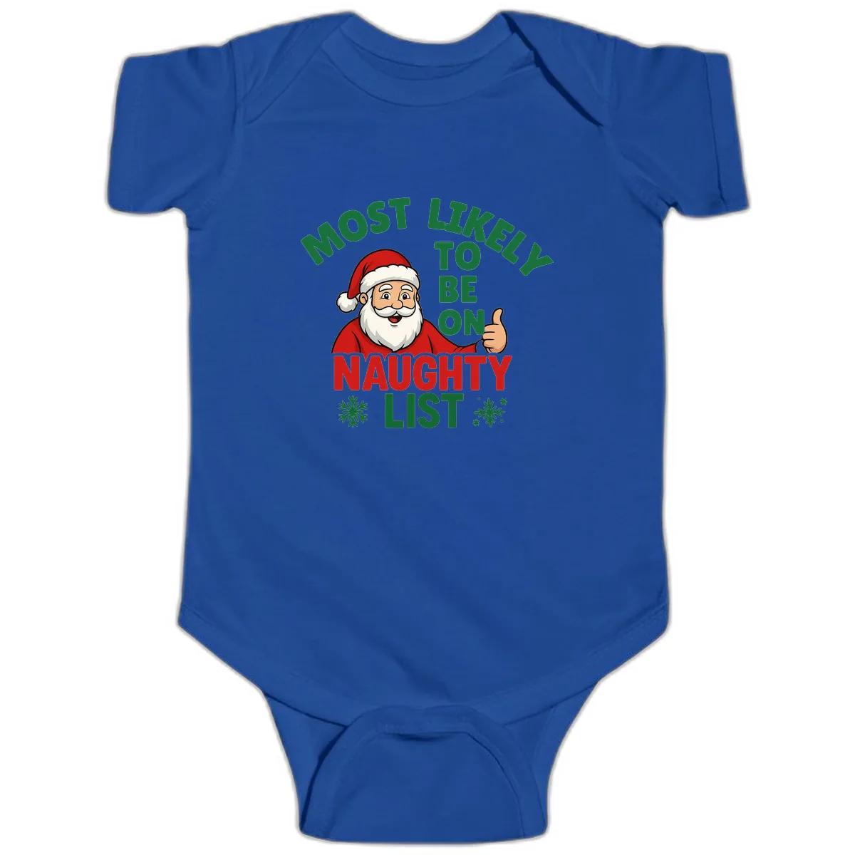 Most Likely To Be On Naughty List Santa Baby Onesie in Royal