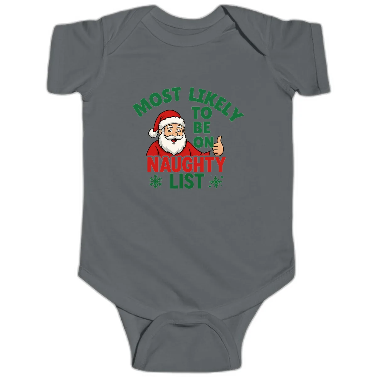 Most Likely To Be On Naughty List Santa Baby Onesie in Charcoal
